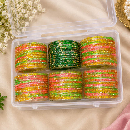 Eye Catching Festival Multi Color Raindrop Crystal Glass Bangles Set Of Six For Girls