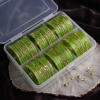 Refreshing Mint Light Green Color Raindrop Crystal Glass Bangles Set Of Six For Women