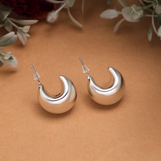 Classic Silver Color Fashion Earrings With Glossy Finish Perfect For Festive Occasions