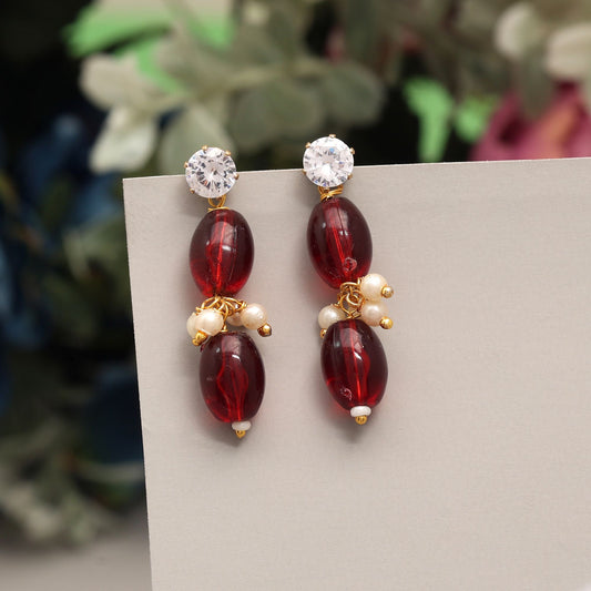Stylish Maroon Color 12 Pair Of Fashion Earrings Crafted For Bridal Jewelry And Festive Dressing