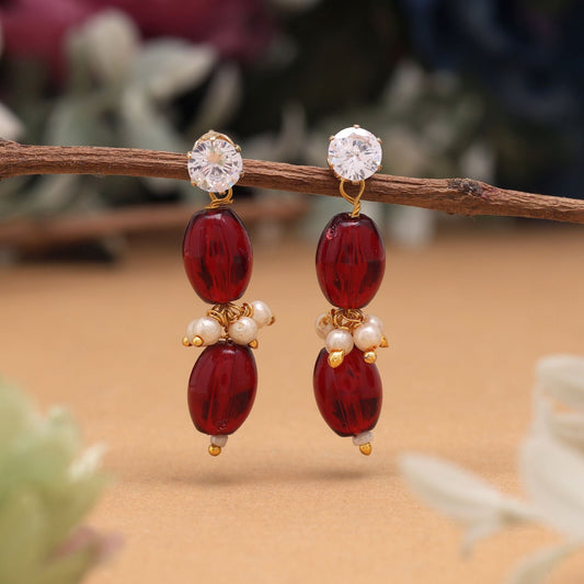 Stylish Maroon Color 12 Pair Of Fashion Earrings Crafted For Bridal Jewelry And Festive Dressing