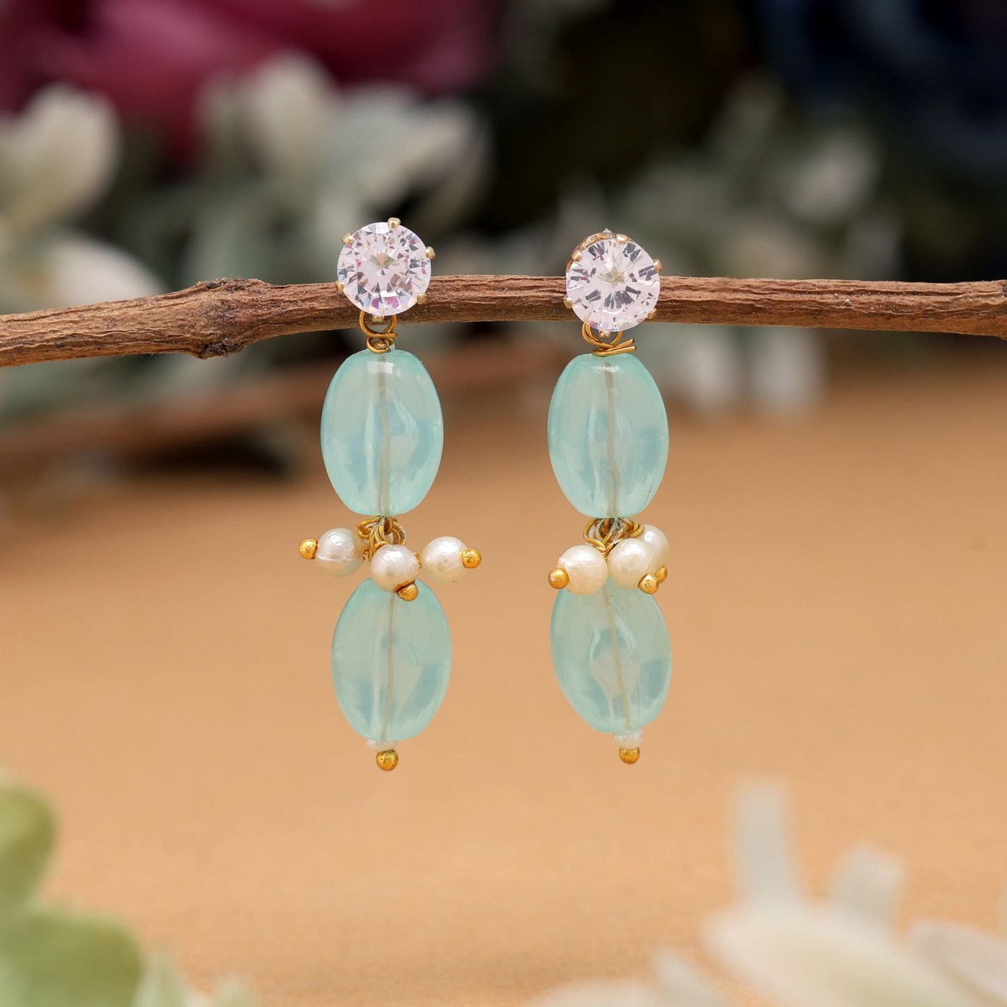 Graceful Sky Blue Color 12 Pair Of Fashion Earrings Designed For Elegant Indian Festive Occasions