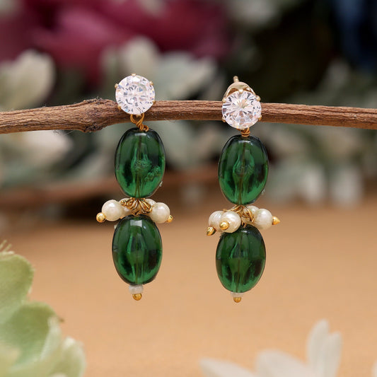 Green Color Fashion Earrings With Antique Touch Perfect For Traditional Festival Looks