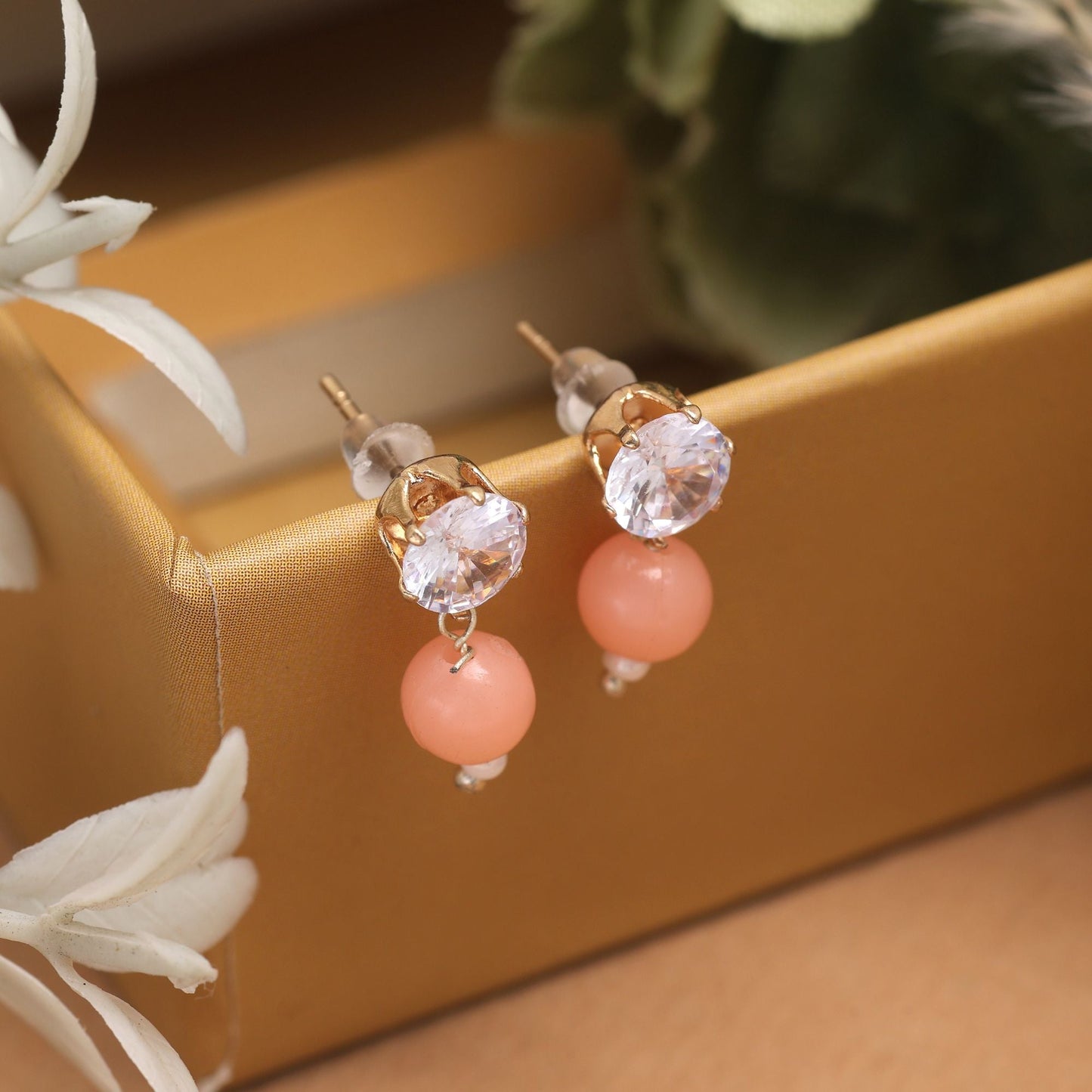 Graceful Peach Color 12 Pair Of Fashion Earrings Perfect For Wedding Celebrations And Traditional Outfits