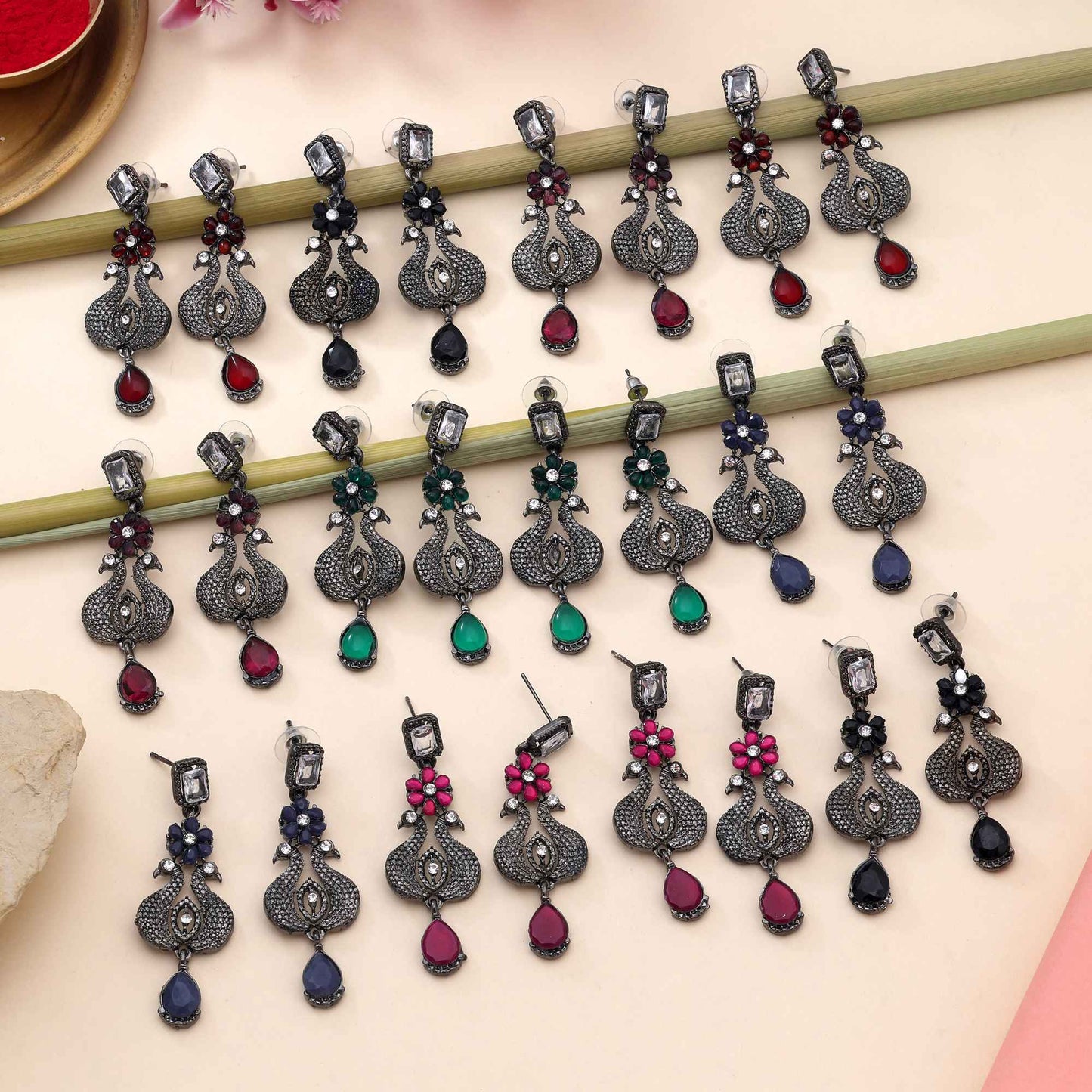 Trendy Assorted Color 12 Pair Of Fashion Earrings Combo For Festive Collection