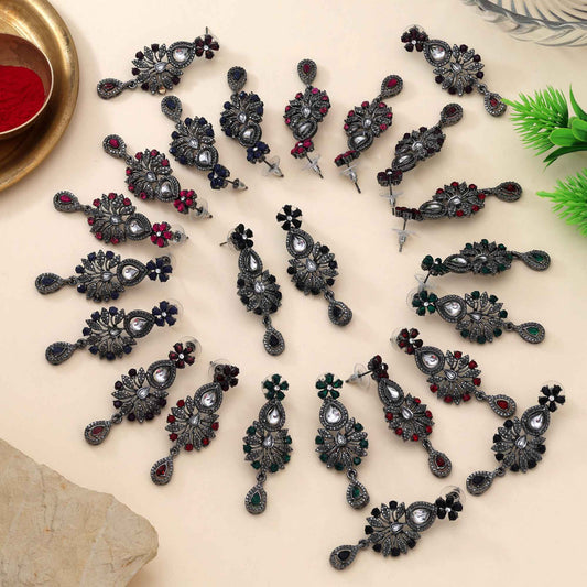 Elegant Assorted Color 12 Pair Of Fashion Earrings Combo For Ethnic Outfits