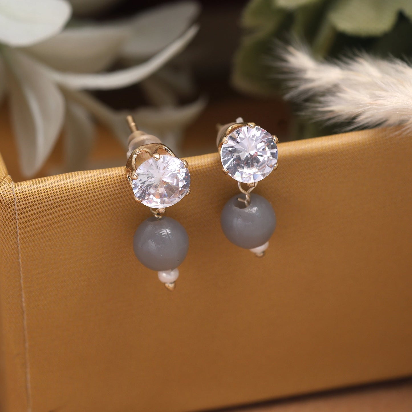 Stylish Grey Color Fashion Earrings With Metallic Shine Perfect For Modern Statement Looks