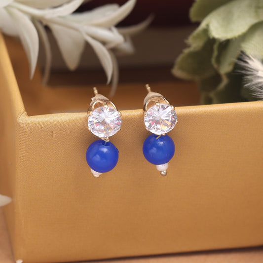 Beautiful Blue Color Fashion Earrings With Glossy Detailing Perfect For Ethnic Attire