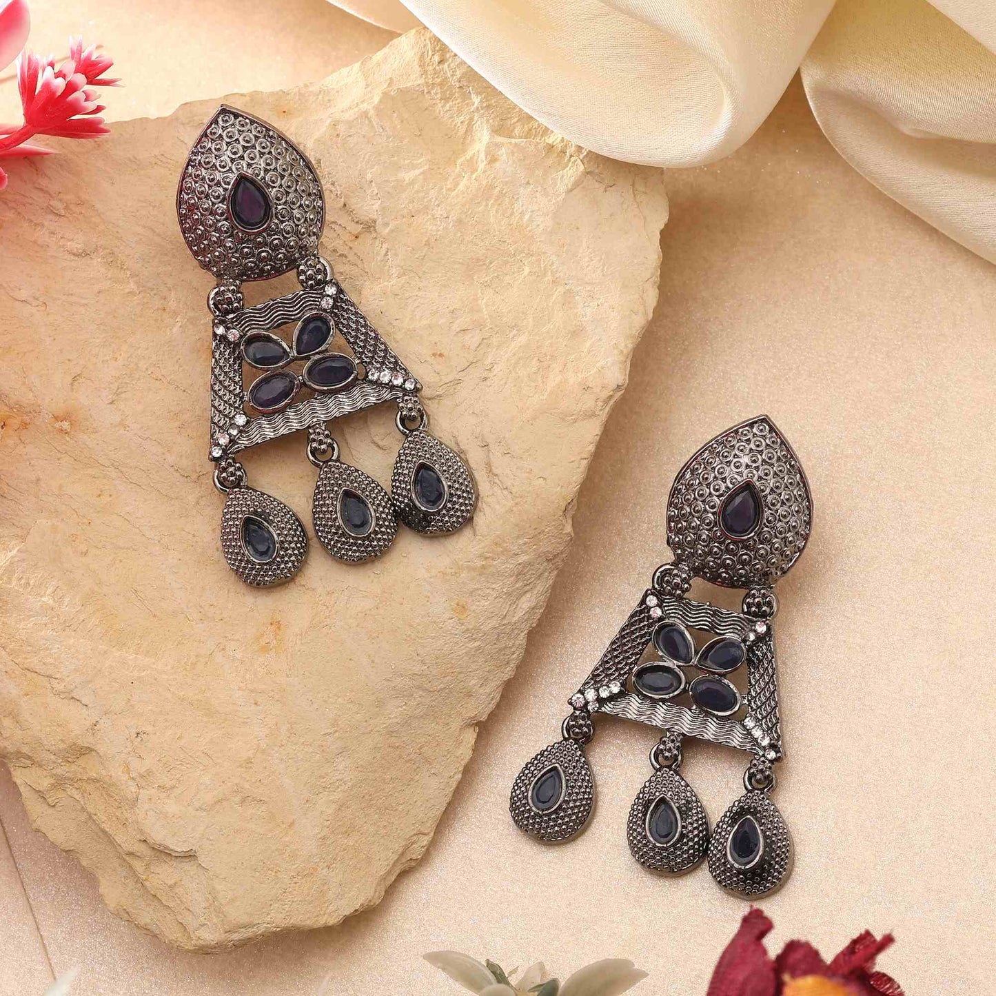 Royal Blue Color Fashion Earrings With Crystal Detailing For Party And Function