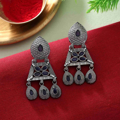 Royal Blue Color Fashion Earrings With Crystal Detailing For Party And Function