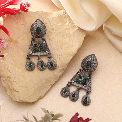 Graceful Green Color Fashion Earrings With Traditional Stone Studded Finish