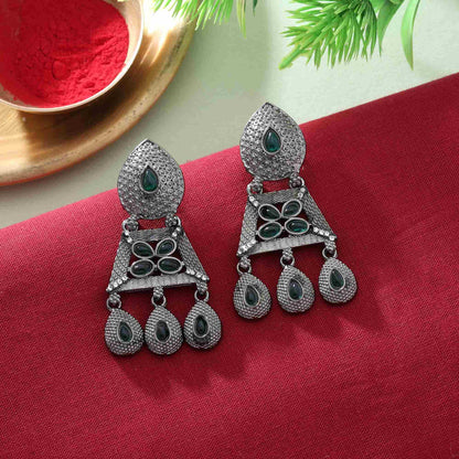 Graceful Green Color Fashion Earrings With Traditional Stone Studded Finish