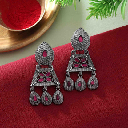 Gorgeous Rani Color Fashion Earrings With Stylish Kundan Work For Festive Look