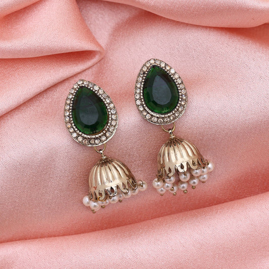 Green Color Fashion Earrings Inspired By Classic American Diamond Earrings Design