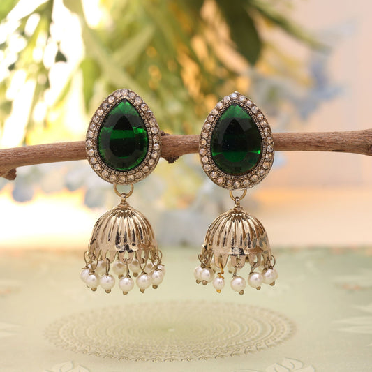Green Color Fashion Earrings Inspired By Classic American Diamond Earrings Design
