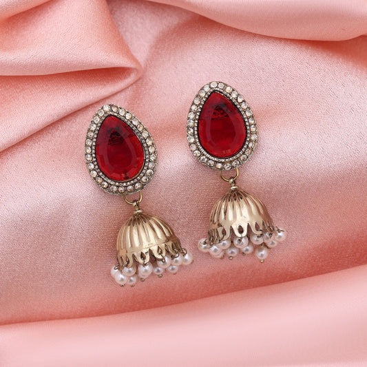 Maroon Color Fashion Earrings With Elegant American Diamond Earrings Style