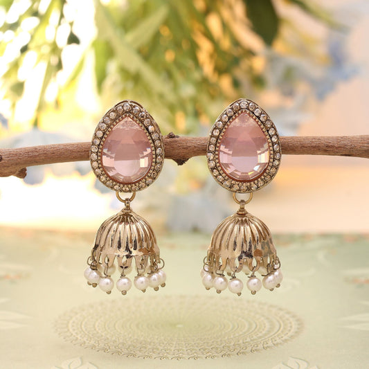 Pink Color Fashion Earrings With Feminine American Diamond Earrings Shine