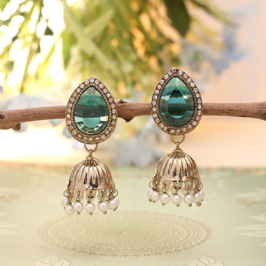 Rama Green Color Fashion Earrings With Subtle American Diamond Earrings Sparkle