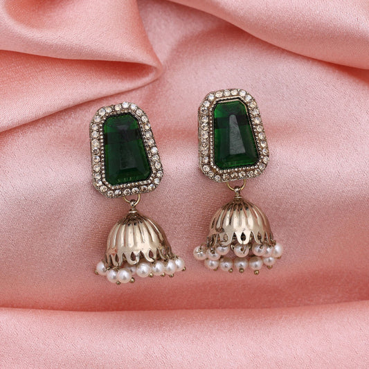 Green Color Fashion Earrings With Premium American Diamond Earrings Sparkle