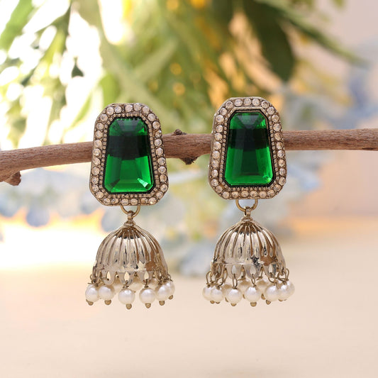 Green Color Fashion Earrings With Premium American Diamond Earrings Sparkle
