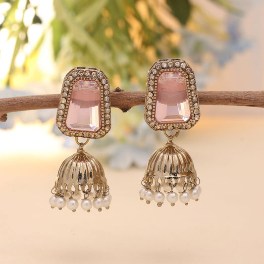 Pink Color Fashion Earrings With Modern American Diamond Earrings Touch