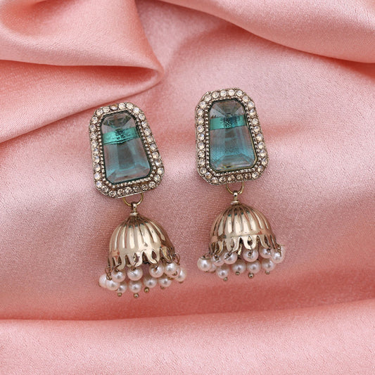 Rama Green Color Fashion Earrings Featuring American Diamond Earrings Glam
