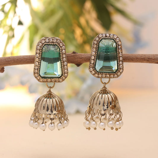 Rama Green Color Fashion Earrings Featuring American Diamond Earrings Glam
