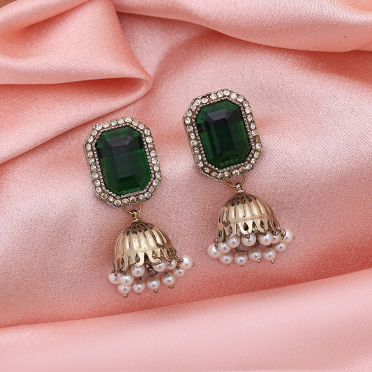 Green Color Fashion Earrings Styled Like Elegant American Diamond Earrings