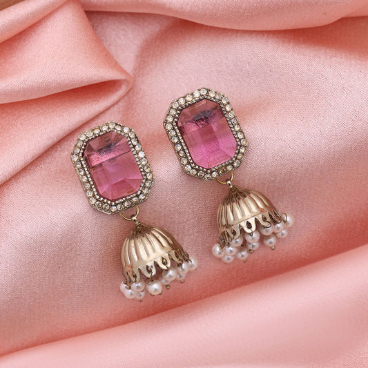 Magenta Color Fashion Earrings Featuring Contemporary American Diamond Earrings Look