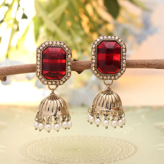 Maroon Color Fashion Earrings With Traditional American Diamond Earrings Shine