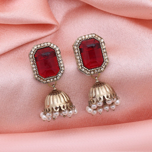 Maroon Color Fashion Earrings With Traditional American Diamond Earrings Shine