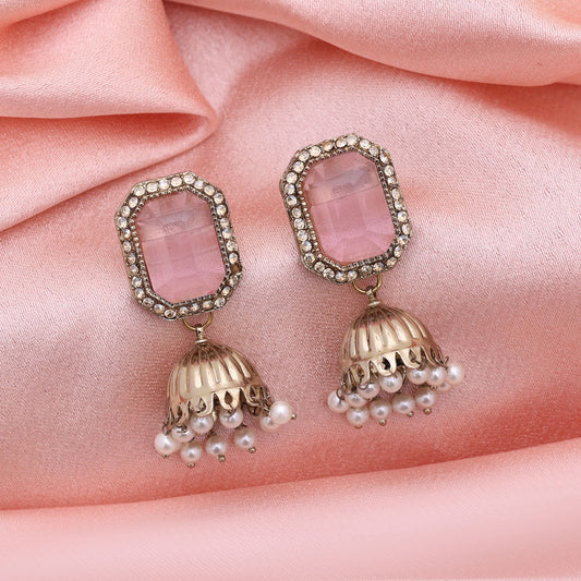 Pink Color Fashion Earrings With Soft American Diamond Earrings Finish