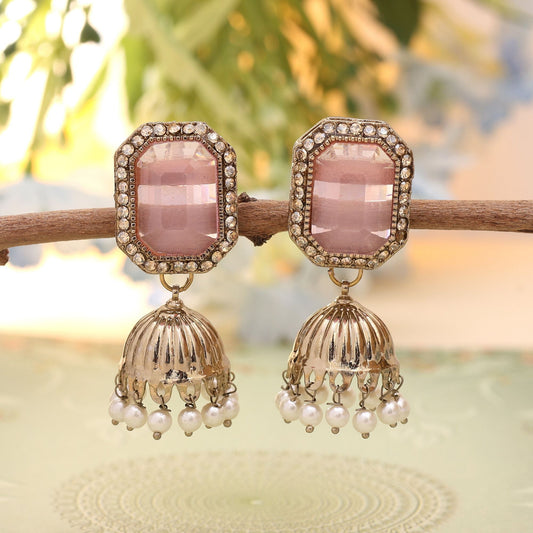 Pink Color Fashion Earrings With Soft American Diamond Earrings Finish