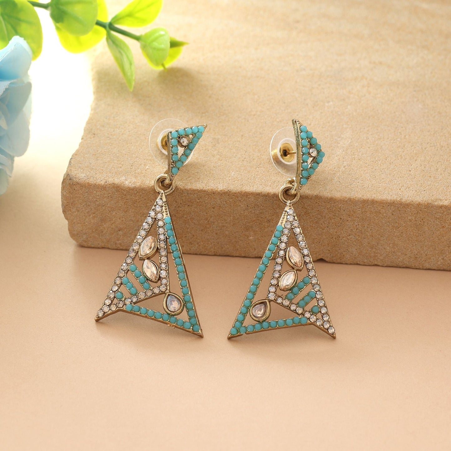 Firozi Color Fashion Earrings With Vibrant American Diamond Earrings Design