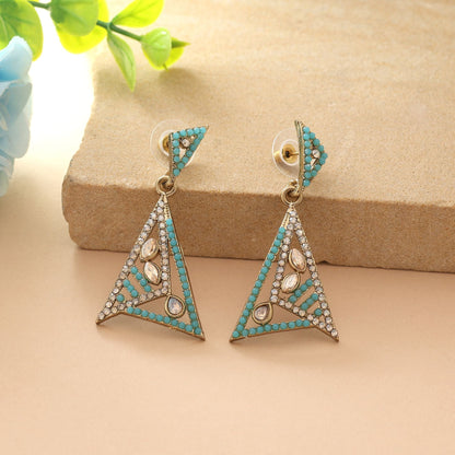 Firozi Color Fashion Earrings With Vibrant American Diamond Earrings Design