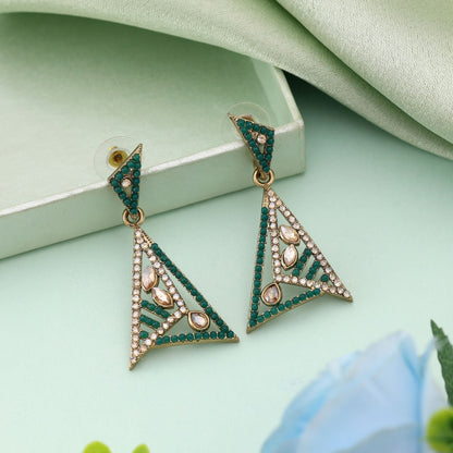 Green Color Fashion Earrings With Contemporary American Diamond Earrings Sparkle
