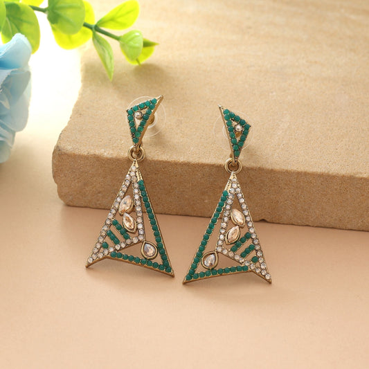 Green Color Fashion Earrings With Contemporary American Diamond Earrings Sparkle