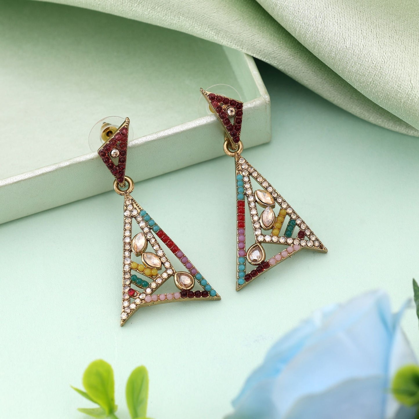 Multi Color Fashion Earrings With Artistic American Diamond Earrings Style