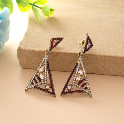 Maroon Color Fashion Earrings With Royal American Diamond Earrings Finish