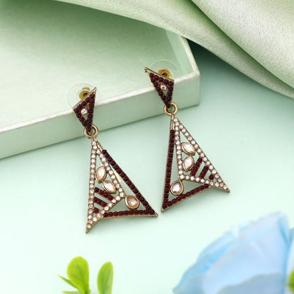 Maroon Color Fashion Earrings With Royal American Diamond Earrings Finish
