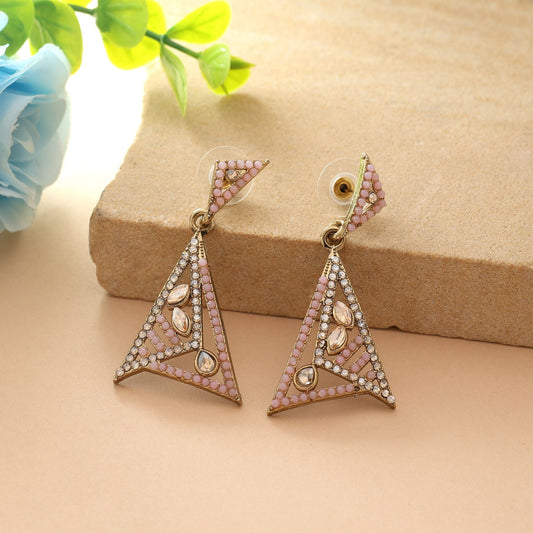 Pink Color Fashion Earrings Featuring Statement American Diamond Earrings Style