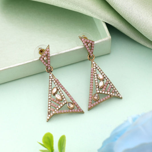 Pink Color Fashion Earrings Featuring Statement American Diamond Earrings Style