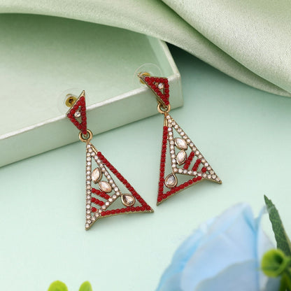 Red Color Fashion Earrings With Festive American Diamond Earrings Finish
