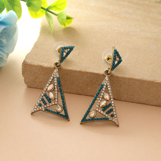 Turquoise Blue Color Fashion Earrings With Premium American Diamond Earrings Shine