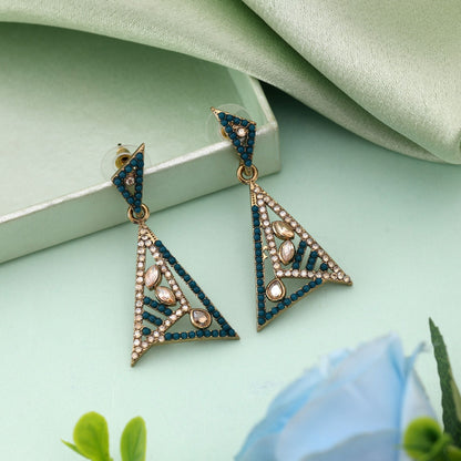 Turquoise Blue Color Fashion Earrings With Premium American Diamond Earrings Shine