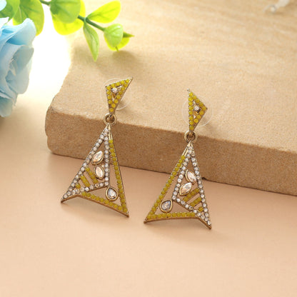 Yellow Color Fashion Earrings With Bright American Diamond Earrings Sparkle