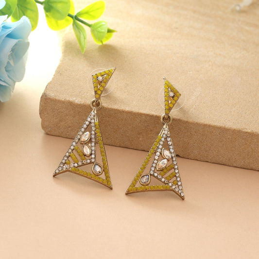 Yellow Color Fashion Earrings With Bright American Diamond Earrings Sparkle