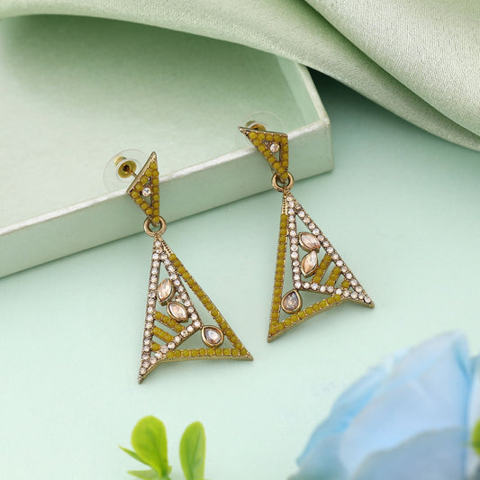 Yellow Color Fashion Earrings With Bright American Diamond Earrings Sparkle