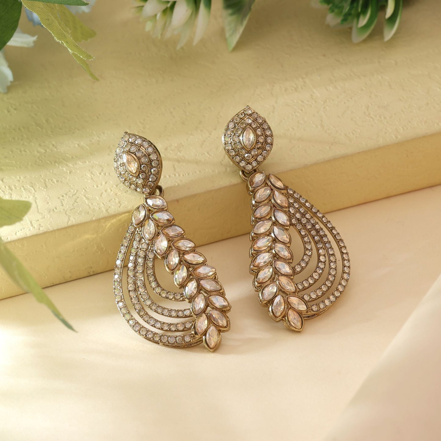 Gold Color Fashion Earrings With Premium American Diamond Earrings Glow