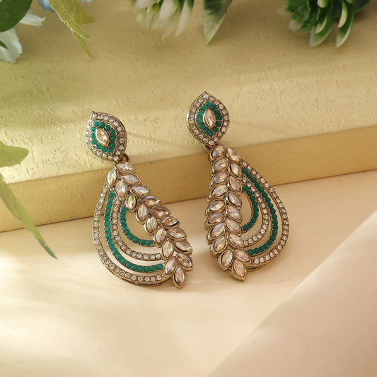 Green Color Fashion Earrings With Traditional American Diamond Earrings Sparkle
